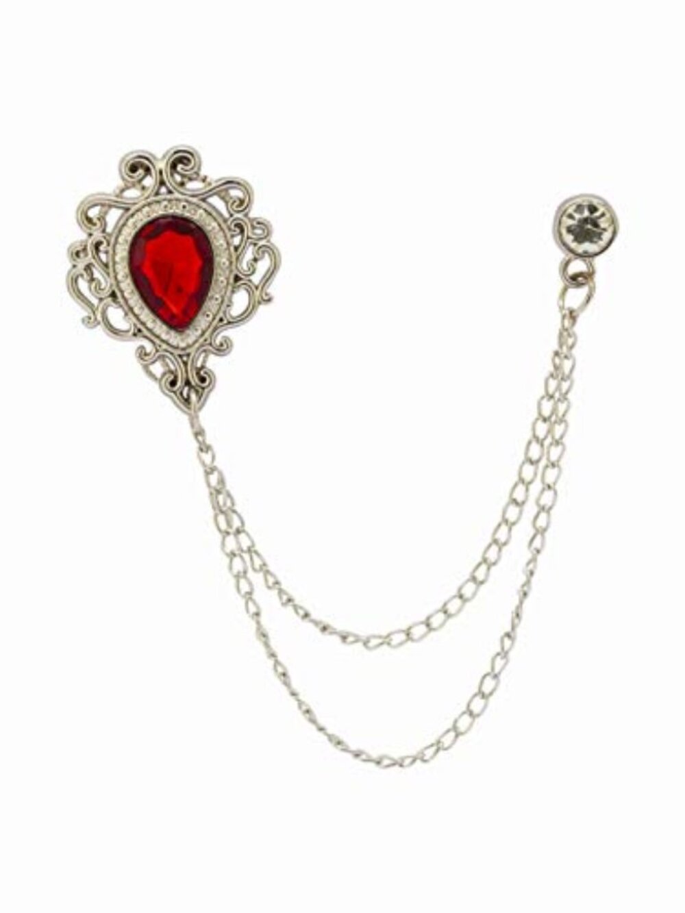 Lapel Pin for Men Stone Detailing with Engraving Metal Crystal Chain Costume